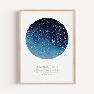 The stars on the night you were born, personalized print, custom print, gift for her, gift for him, birthday gift, star gift