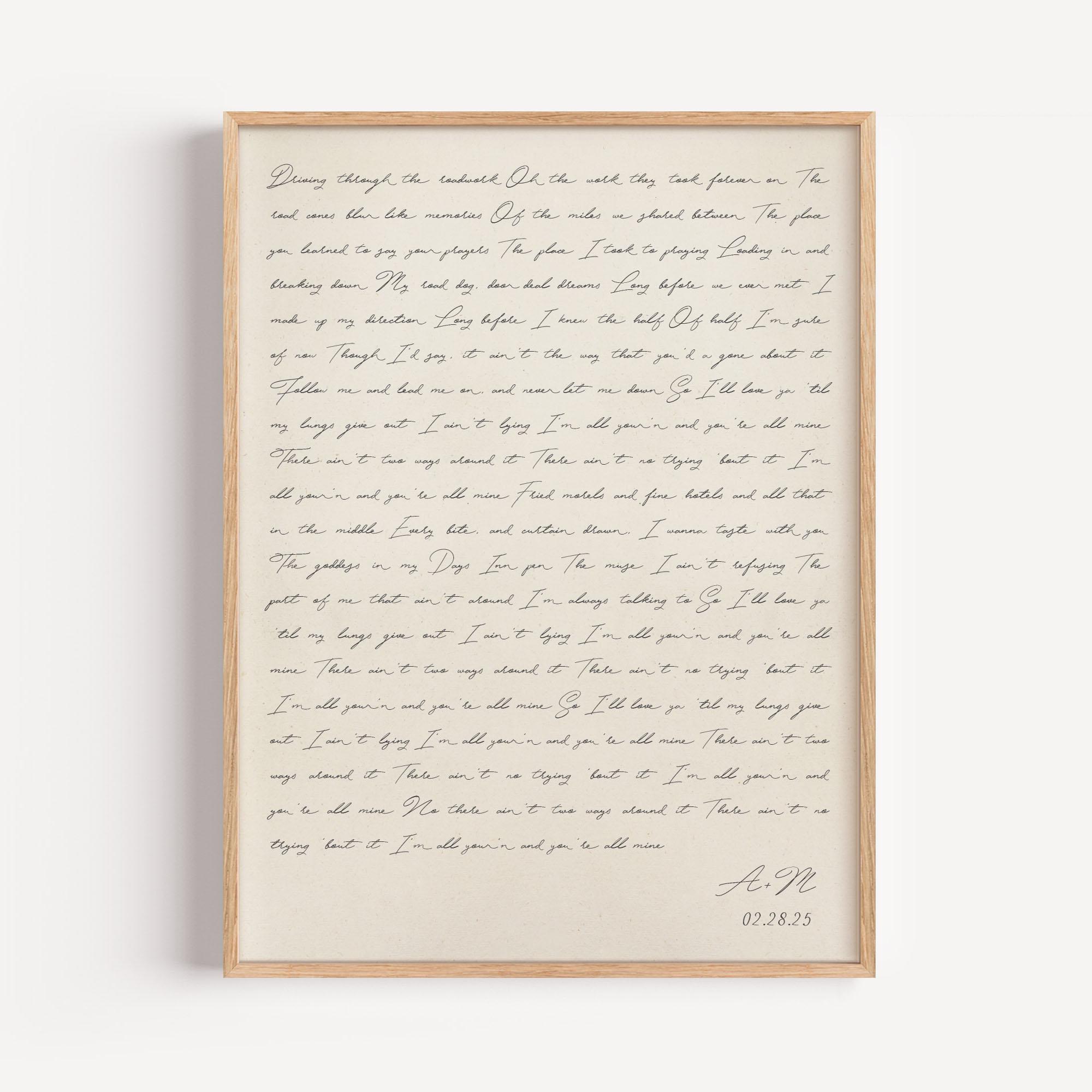 Personalized Vintage Style Wedding Song Lyrics Print, Custom Song Lyrics Gift, Paper Anniversary Gift - Digital Download
