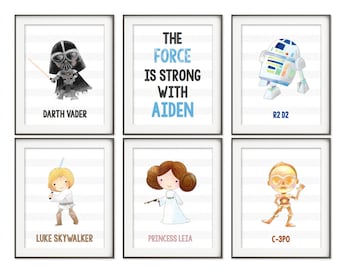 STAR WARS Nursery Decor | Star Wars Baby Name Sign | Starwars Wall Art | Starwars | Star Wars Print | Kids Wall Art | Star Wars | Set Of 6