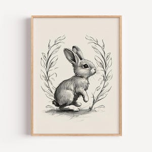 Vintage Style Rabbit Print: Muted Spring Bunny Wall Art (Digital Download)