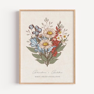 Mother&#39;s Day Gift Grandma&#39;s Garden Gift for Grandma Birth Flower Bouquet Gift for Mom Custom Garden Print Personalized Birth Month Flower