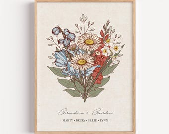 Mother's Day Gift Grandma's Garden Gift for Grandma Birth Flower Bouquet Gift for Mom Custom Garden Print Personalized Birth Month Flower