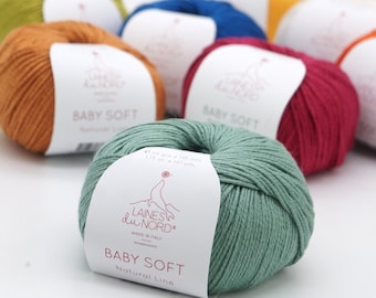 Organic cotton and soybean fiber knitting yarn Laines du Nord Baby Soft - Soft summer yarn - Crochet yarn - Sport weight yarn, 50 g - 135 m