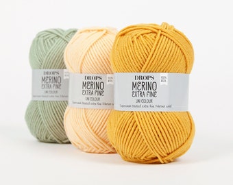 DROPS Merino Extra fine knitting yarn - DK yarn - Superwash merino wool yarn - Soft worsted weight yarn - Knitting wool - 50 g - 105 m