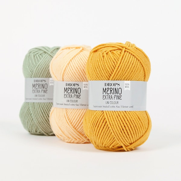 DROPS Merino Extra fine knitting yarn - DK yarn - Superwash merino wool yarn - Soft worsted weight yarn - Knitting wool - 50 g - 105 m