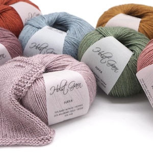 Babyalpackagarn, mullbärssilkesgarn, jakull. Stickgarn Holst Garn Haya - Lyxigt och mjukt garn, silkeslen glans, 50 g - 183 m/200 yards