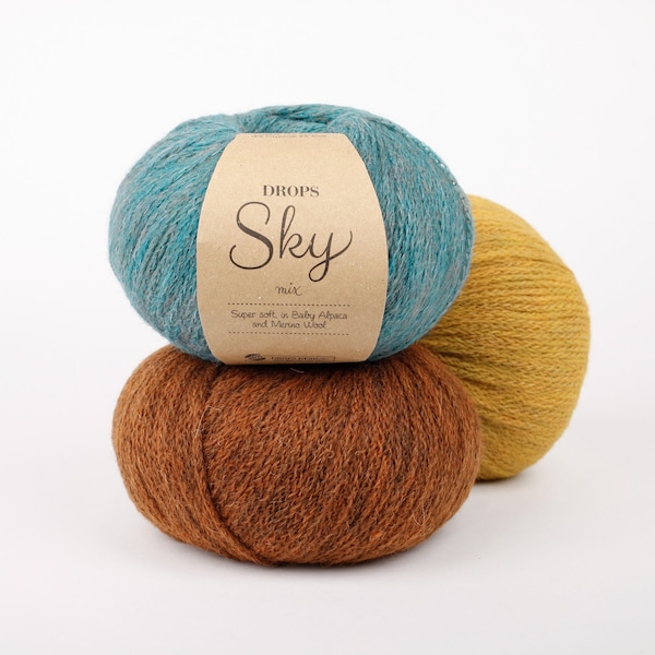 Baby alpaca and merino wool yarn DROPS Sky - Lightweight and airy knitting yarn - Super soft DK weight yarn - 50 g - 190 m / 208 yds.