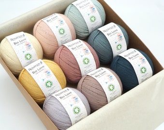 Lote de 9 ovillos de algodón orgánico Rosarios4 Bio Love, hilo para tejer, hilo para crochet, 100% algodón orgánico, certificado GOTS, perfecto para bebés