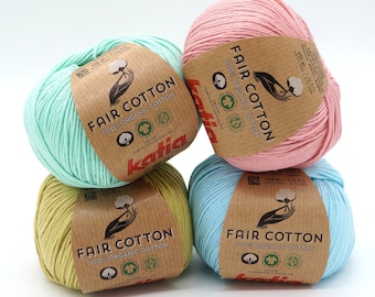 Organic cotton yarn Katia Fair Cotton (GOTS) - Knitting yarn - Crochet yarn - Amigurumi yarn - Sport weight soft cotton yarn - 50 g - 155 m