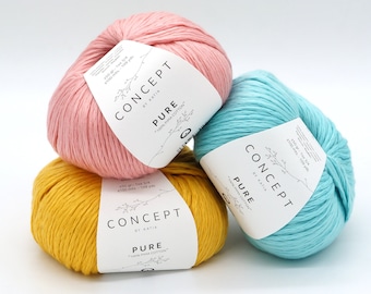 Pima cotton knitting yarn Concept by Katia Pure - Extra soft and pleasant best quality 100% pima cotton -  Crochet yarn - 50 g - 100 m