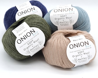 Knitting yarn ONION Knit SOFT Organic Wool + Nettles, a blend of organic wool and nettle fiber, yarn for knitting and crochet