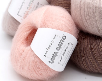 Mohair yarn Lana Gatto Silk Mohair, knitting yarn, a blend of kid mohair and silk yarn, crochet yarn, lightweight, with halo, 25 g - 212 m