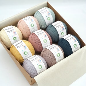 9 balls set of Organic cotton Rosarios4 Bio Love, knitting yarn, crochet yarn, 100% organic cotton, GOTS certified, perfect for babies
