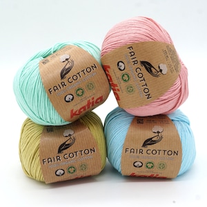 Organic cotton yarn Katia Fair Cotton (GOTS) - Knitting yarn - Crochet yarn - Amigurumi yarn - Sport weight soft cotton yarn - 50 g - 155 m
