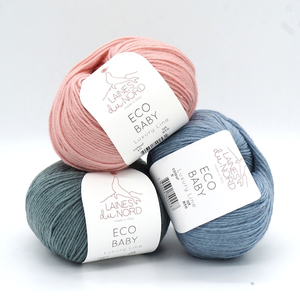 Knitting yarn Laines du Nord Eco Baby, mulesing-free organic merino wool yarn, GOTS certified, superwash knitting yarn made in Italy