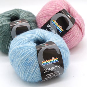 Alpaca, cotton and merino wool knitting yarn SESIA Bonbon - Airy and soft yarn, baby alpaca, cotton yarn, merino -  50 g - 210 m / 229 yds