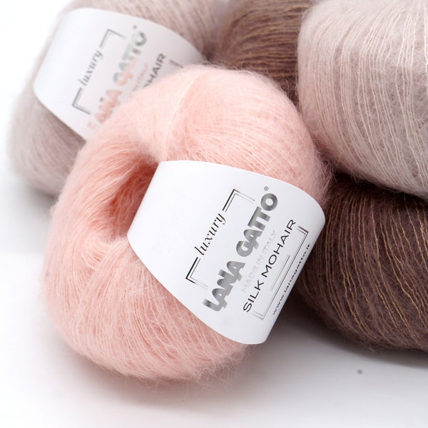 Mohair yarn Lana Gatto Silk Mohair, knitting yarn, a blend of kid mohair and silk yarn, crochet yarn, lightweight, with halo, 25 g - 212 m