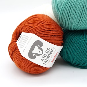 Fio de tricô de lã merino pura Katia Arles Merino - Lã sem mulesing fabricada na França - Lã Superwash - Peso DK, 50 g - 100 m