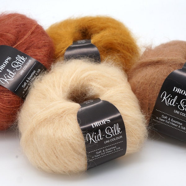 Kid mohair yarn, silk mohair yarn DROPS Kid Silk, lace weight yarn, lightweight yarn for knitting and crochet, kid silk mohair, 25 g