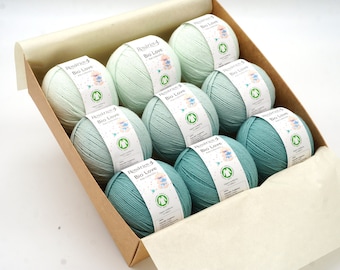 9 balls set organic cotton Rosarios4 Bio Love, yarn for knitting and crochet, GOTS certified, perfect for babies, blue green pastel shades