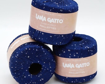 Sequin yarn Lana Gatto Paillettes - Decorative Italian knitting yarn with tiny sequins - Sparkle payette knitting thread - 25 g - 195 m