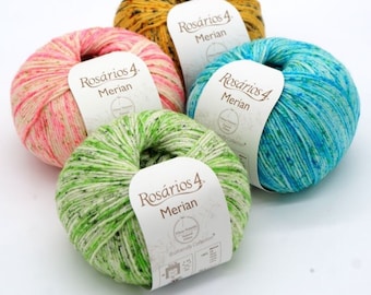 Hilo de punto de lana merino Rosarios4 Merian - Lana para tejer suave y hermosa - Bolas de lana merino coloridas y divertidas - 50 g - 220 m