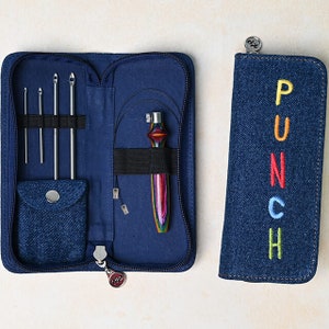 Punch needle set KnitPro Vibrant - Punch needle embroidery kit - 4 different sizes of needles for even loops in a beautiful denim blue case