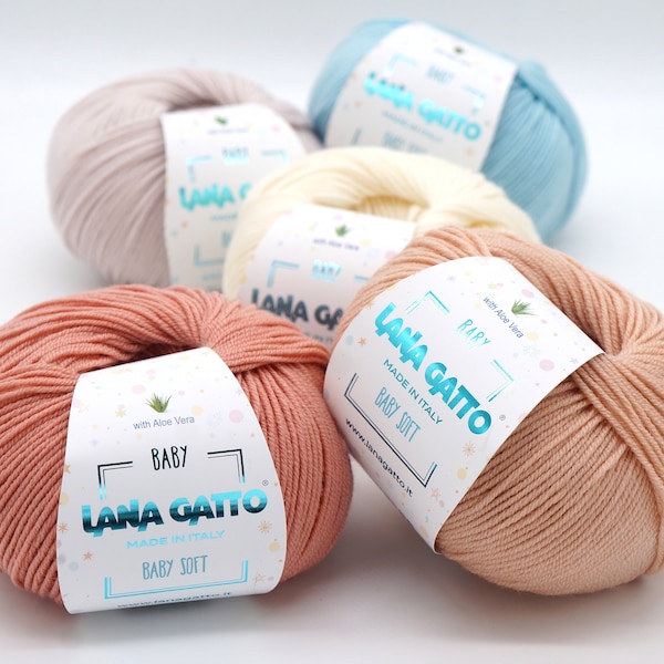 Knitting yarn Lana Gatto Baby Soft, extremely soft merino wool yarn treated with Aloe Vera for sensitive skin, baby wool yarn, 50 g - 170 m