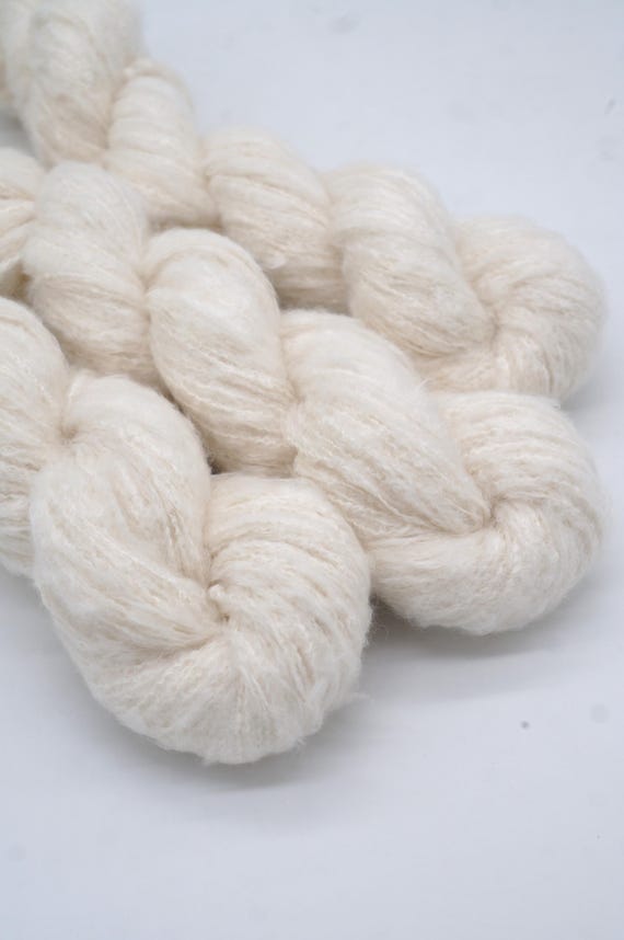 Undyed yarn Silk and merino wool Knitting yarn for dyeing Very soft yarn Fuzzy yarn Soft halo High silk content Sock weight, 50 g - 218 yds.