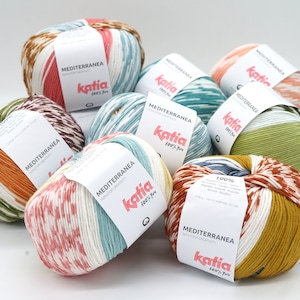 Egyptian cotton yarn Katia Mediterranea - Jacquard print knitting yarn - Crochet yarn - Soft cotton - DK weight yarn, 100 g - 230 m per ball