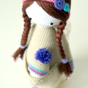 Crochet doll with baby hair in braids and head accessory Etsy How to add hair to crochet dolls