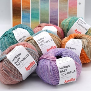 Merino wool knitting yarn Katia Baby Merino Aquarelle - Soft wool - Baby wool yarn - Gradient yarn  - Sport weight yarn, 50 g - 165 m