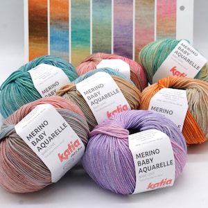 Merino wool knitting yarn Katia Baby Merino Aquarelle - Soft wool - Baby wool yarn - Gradient yarn  - Sport weight yarn, 50 g - 165 m