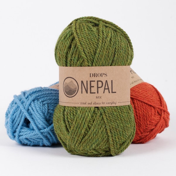 Fil à tricoter d’alpaga peigné et de laine DROPS Nepal - Fil de laine de poids Aran - Fil d’hiver pour chapeaux et pulls - 50 g - 75 m / 82 yds