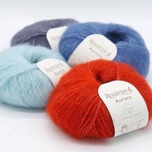 Silk mohair yarn Rosarios4 Aurora - Knitting yarn with a slight halo - Crochet yarn - A blend of kid mohair and silk yarn - 25 g - 210 m