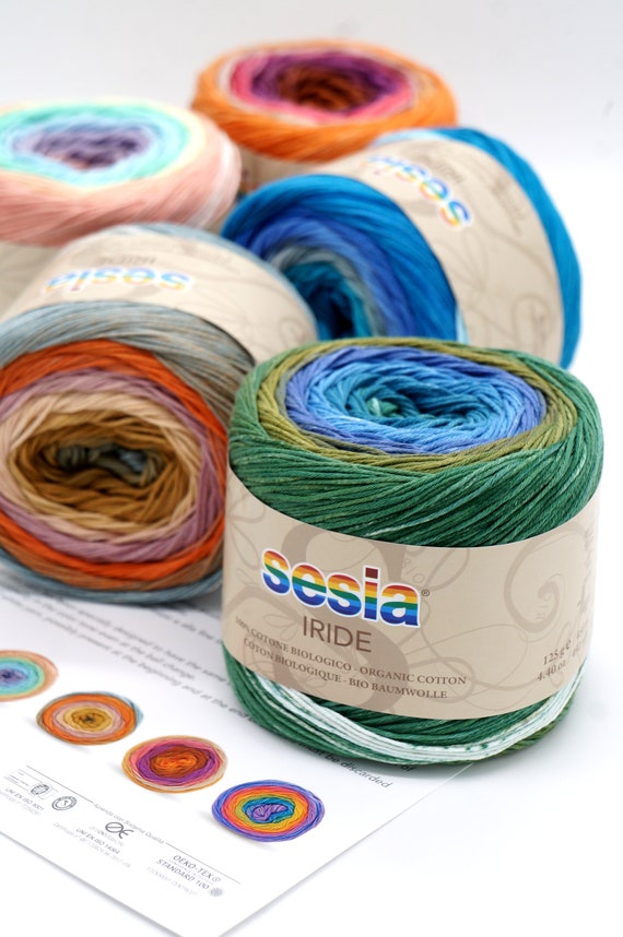 Gradient yarn organic cotton knitting yarn SESIA Iride - Soft Italian yarn - Soft cotton degrade yarn - Fingering weight, 125 g