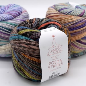 Wool yarn Laines du Nord Poema Stripes - Soft worsted weight knitting yarn - Degrade effect with coloured stripes, 150 g - 492 yds