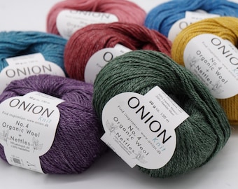 Organic wool and nettle fiber knitting yarn Onion Knit No. 4 Organic Wool + Nettles, Soft yarn, Durable and beautiful DK weight yarn, 50 g