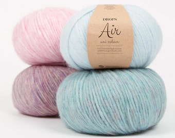 DROPS Air, Baby alpaca yarn, Merino wool yarn, Aran yarn, Worsted yarn, Knitting yarn, DROPS yarn, Soft wool knitting yarn, 50 g - 164 yds