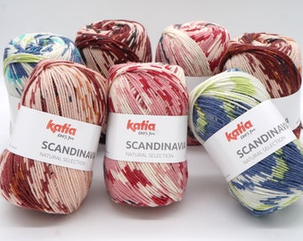 Fil à tricoter Katia Scandinavia, un mélange de laine mérinos superwash et d'alpaga superfine, effet jacquard, poids sport, 100 g par écheveau