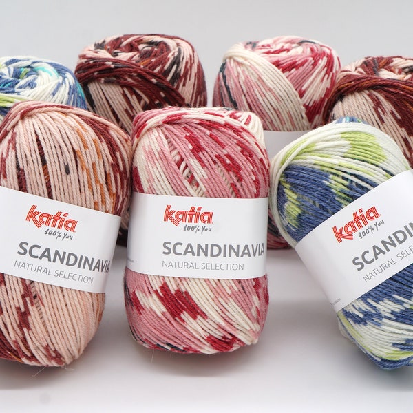 Knitting yarn Katia Scandinavia, a blend of merino wool superwash and alpaca superfine, jacquard effect, sport weight, 100 g per skein