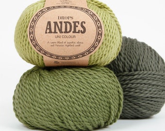 ALL COLORS - Wolle Strickgarn DROPS Andes - Eine weiche und grobstrick Mischung aus Alpaka und Wolle - 100 g - 90 m / 98 yds