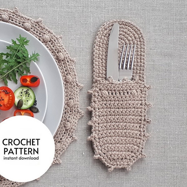 CROCHET PATTERN Cutlery holder pattern Kitchen set DIY tutorial Silverware pocket Pdf Cutlery pocket tutorial Easy Crochet Easter Patterns