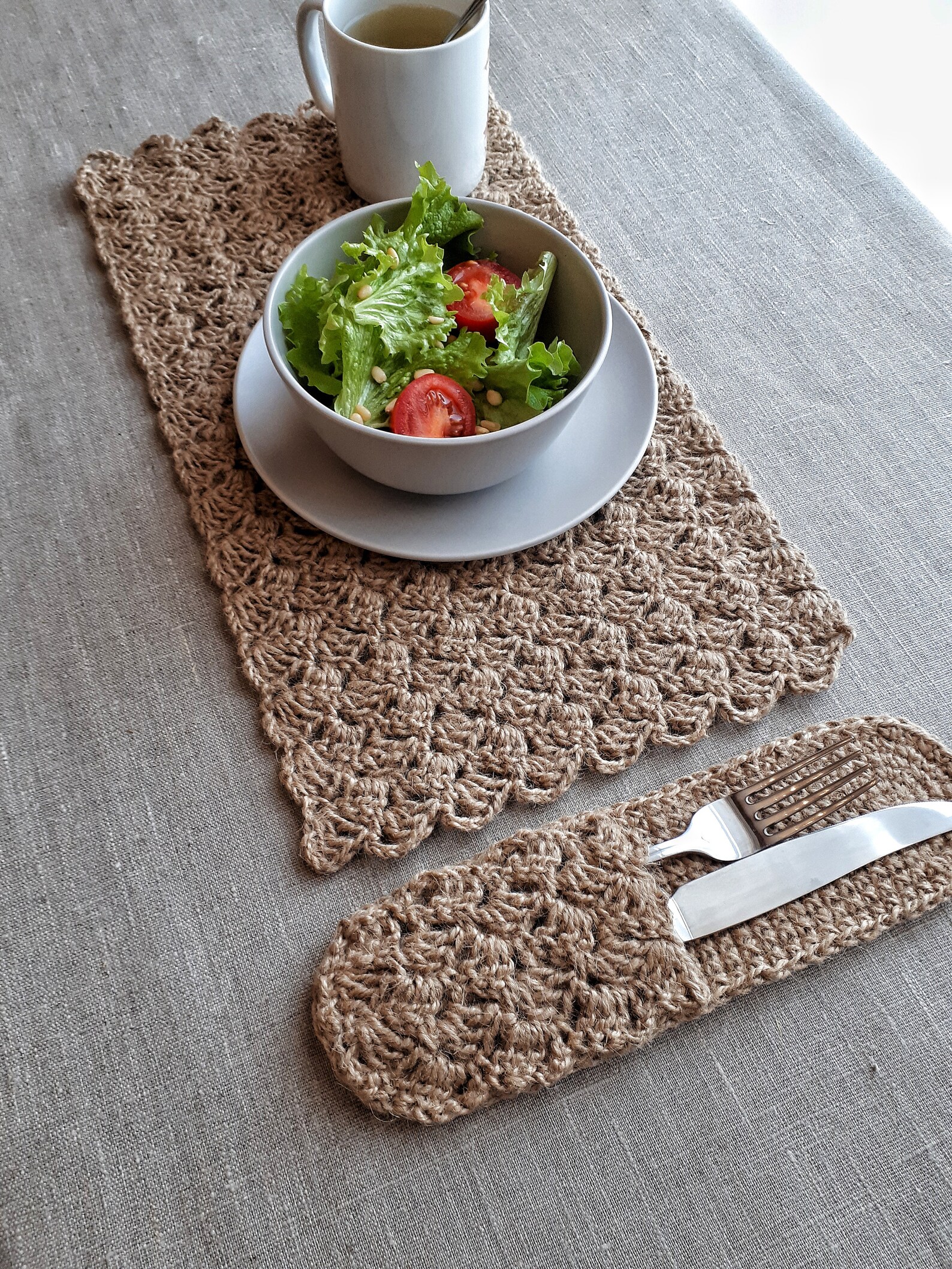 CROCHET PATTERN Table Mat With Cutlery Holder DIY Placemat Pdf Vintage