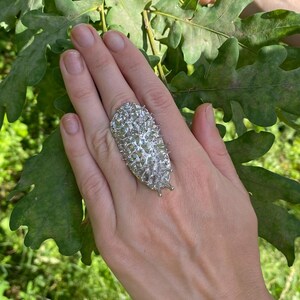 Anello statement, gioielli con spine, elettroformatura di metallo, gioielli ispirati alla natura