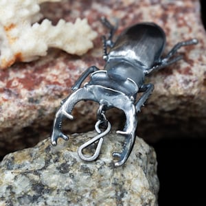 Stag beetle pendant | big bud necklace pleated silver