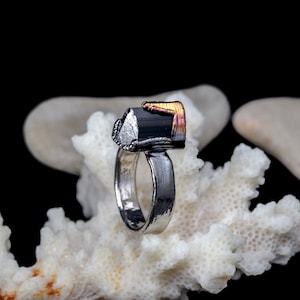 Black tourmaline ring: Witch Stone Jewelry with natural crystal