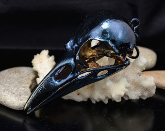 Real Crow skull Necklace electroformed metal