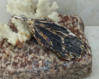 Raw Stone Jewelry: Natural crystal pendant with Black kyanite