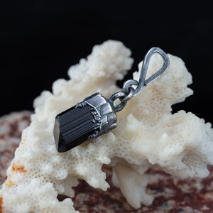 Crystal Jewelry: Natural crystal pendant with raw Black Tourmaline plated copper and silver